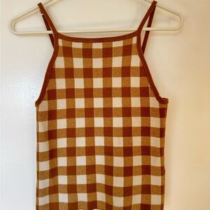 White and Mustard Checkered Women's Top